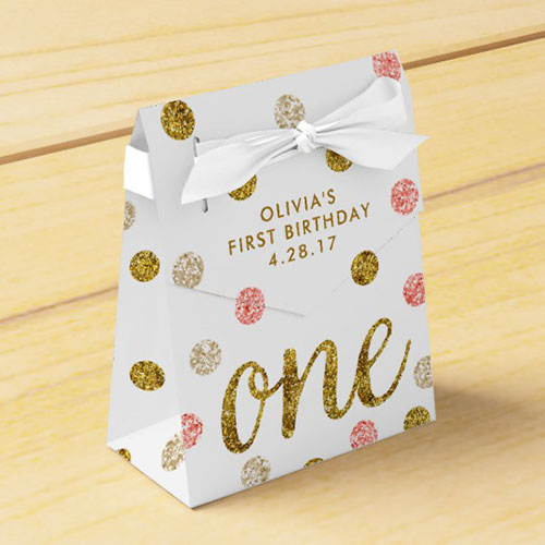 One Glitter Confetti 1st Birthday Pink Gold Favor Box