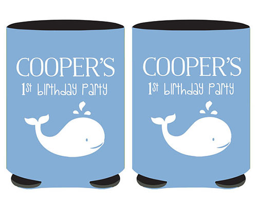 Whale Themed 1st Birthday Beer Can Coolers