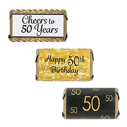 50th Birthday Party Miniatures Candy Bar Wrapper Stickers