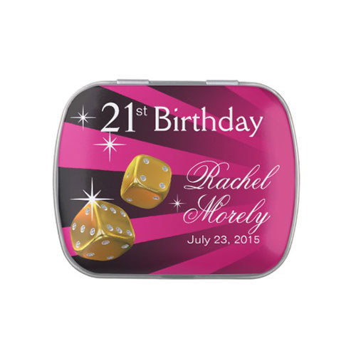 Las Vegas Rolling Dice 21st Birthday Fushia Jelly Belly Candy Tin