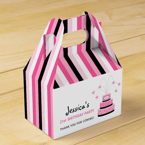 Pink And Black 21st Birthday Cake Party Favor Box