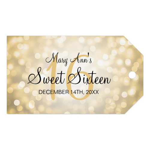 Sweet 16 Birthday Party Gold Glitter Lights Gift Tags