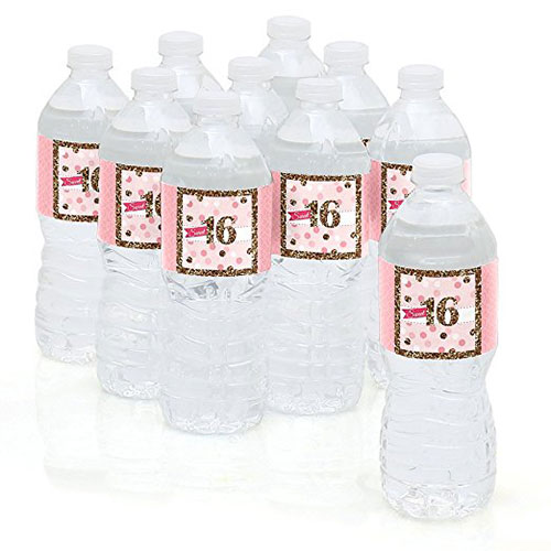 Sweet 16 Birthday Party Water Bottle Sticker Labels